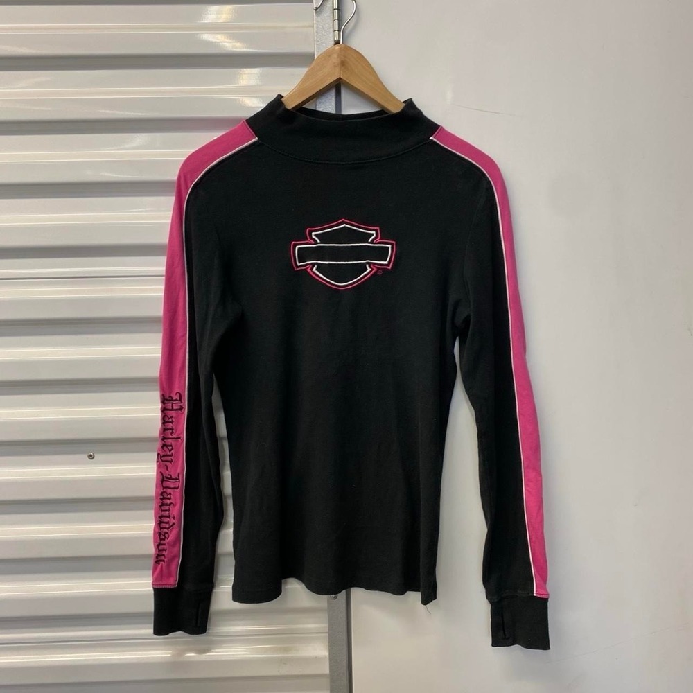 Y2K Harley Davidson Biker Pink and Black Longsleeve Turtle Neck Shirt Medium